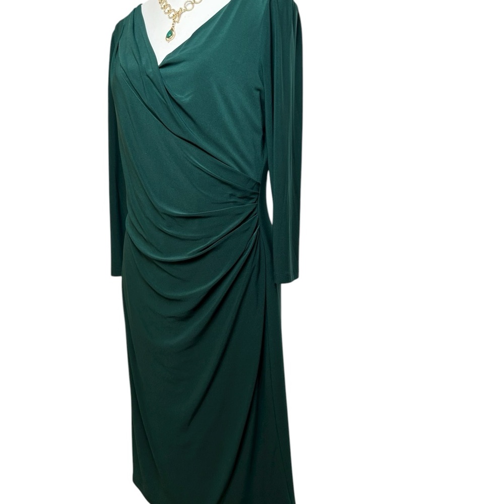 Ralph Lauren Faux Wrap Side Ruched Dress, Emerald Green, Size 10